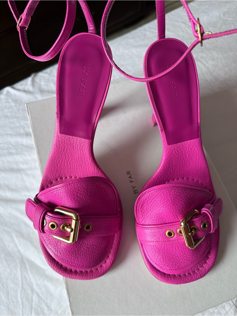 BY FAR Montana Hot Pink Leather Heeled Sandals – EU 39 / US 9